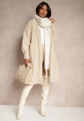 Jasnobeżowy Płaszcz Boucle Niezapinany Cango. Brązowe płaszcze damskie Renee, bez wzorów, z jeansu, eleganckie, długie, bez kaptura. Za 119.99 zł.