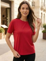 Koszulka z wiskozą - koralowy. Pomarańczowe t-shirty damskie Sinsay, l, bez wzorów, z wiskozy, bez kołnierzyka. Za 29.99 zł.