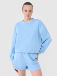 4F Bluza dresowa nierozpinana bez kaptura damska - niebieska XS. Niebieskie bluzy damskie 4f, xs, bez wzorów, z bawełny, bez kaptura. Za 129.99 zł.