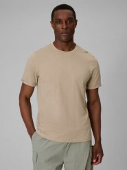 4F T-shirt regular gładki męski - beżowy XL. Brązowe t-shirty męskie 4f, m, bez wzorów, z bawełny, bez kołnierzyka. Za 59.99 zł.