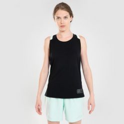 Koszulka bez rękawów do koszykówki damska Tarmak T500. Czarne koszulki sportowe damskie TARMAK, xl, bez wzorów, ze skóry, bez kołnierzyka, bez ramiączek, do koszykówki. Za 49.99 zł.
