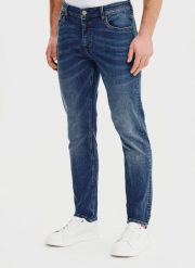 PAKO LORENTE - Granatowe jeansowe spodnie męskie. Spodnie materiałowe męskie Pako Lorente, m, bez wzorów, z bawełny, casualowe. Za 399.99 zł.