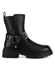 DeeZee Botki HY60188-2 Czarny. Czarne botki damskie DeeZee, z materiału, bez obcasa, na płaskiej podeszwie, bez zapięcia. Za 199.99 zł.