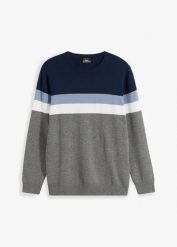 Cienki sweter z czystej bawełny. Niebieskie swetry przez głowę męskie bonprix, m, bez wzorów, z bawełny, bez kołnierzyka. Za 129.99 zł.