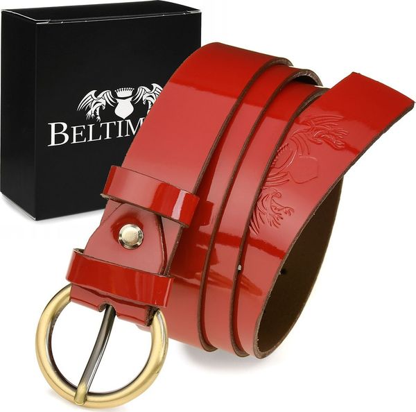 Beltimore Beltimore skórzany damski pasek czarny 2,5 cm czerwony A63. Czarne paski damskie Beltimore, bez wzorów. Za 56.70 zł.