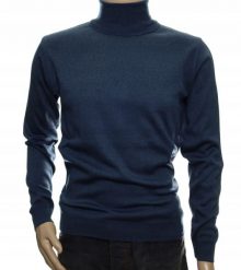 Sweter męski z golfem golf wełny wełna wełniany niegryzący M indygo 1702. Bluzy męskie Selantino, m, bez wzorów, z wełny, bez kaptura. Za 151.28 zł.