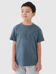4F T-shirt oversize z nadrukiem chłopięcy - turkusowy 146 (10-11 lat). Niebieskie t-shirty dla chłopców 4f, bez wzorów, z bawełny, bez ramiączek. Za 39.99 zł.