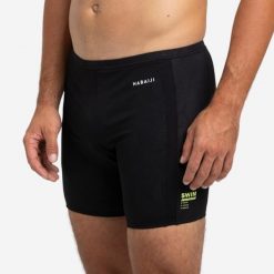 Bokserki długie pływackie męskie Nabaiji Yoko Geol. Czarne kąpielówki męskie Decathlon, m, bez wzorów, z materiału, długie, do pływania. Za 59.99 zł.
