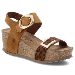 Brązowe Sandały Yokono Eleganckie Obuwie Damskie Panterka. Brązowe klapki damskie Yokono, bez wzorów, z jeansu, bez obcasa, na koturnie, bez zapięcia. Za 279.00 zł.
