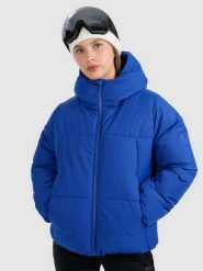 4F Kurtka narciarska membrana 5000 damska - niebieska L. Niebieskie kurtki snowboardowe damskie 4f, l, bez wzorów, bez kaptura, narciarskie. Za 499.99 zł.
