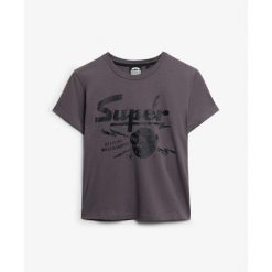 Damska dopasowana koszulka Superdry Band Merch. Szare t-shirty damskie Superdry., bez wzorów, bez kołnierzyka. W wyprzedaży za 127.20 zł.