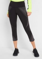Legginsy sportowe z kieszonką, długość 3/4. Czarne legginsy damskie bonprix, bez wzorów, na fitness i siłownię. Za 117.99 zł.