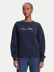 Tommy Hilfiger Bluza Script WW0WW47159 Granatowy Regular Fit. Niebieskie bluzy damskie Tommy Hilfiger, s, bez wzorów, z bawełny, bez kaptura. Za 459.99 zł.