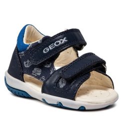 Sandały Geox. Niebieskie sandały chłopięce Geox, bez zapięcia. Za 159.99 zł.