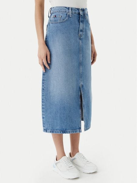 Tommy Hilfiger Spódnica jeansowa WW0WW45501 Niebieski Regular Fit. Niebieskie spódnice damskie Tommy Hilfiger, bez wzorów, z bawełny. Za 299.99 zł.