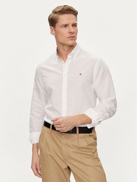 Tommy Hilfiger Koszula MW0MW34632 Biały Slim Fit. Białe koszule męskie Tommy Hilfiger, m, bez wzorów, z bawełny, bez kołnierzyka, bez ramiączek. Za 429.99 zł.