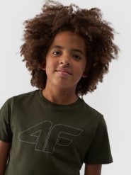 4F T-shirt z nadrukiem chłopięcy - khaki 140 (9-10 lat). Brązowe t-shirty dla chłopców 4f, bez wzorów, z bawełny, bez ramiączek. Za 39.99 zł.