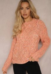 Pomarańczowy Casualowy Sweter z Wełną z Kolorowymi Przeszyciami Dezira. Brązowe swetry damskie Renee, bez wzorów, z wełny, biznesowe, bez kołnierzyka, bez ramiączek, długie, bez kaptura. Za 59.99 zł.