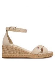 Tommy Hilfiger Espadryle Mid Wedge Espad X Cross FW0FW09332 Beżowy. Brązowe sandały damskie Tommy Hilfiger, bez wzorów, z materiału, bez obcasa, bez zapięcia. Za 369.99 zł.