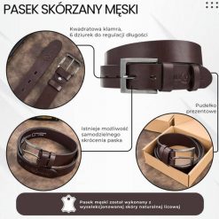 Pasek męski skórzany premium z klasyczną klamrą elegancki ciemnobrązowy 100 cm Paolo Peruzzi PG-10-DBR-100. Brązowe paski damskie bez wzorów, z materiału, casualowe. Za 69.00 zł.