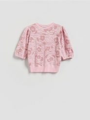 Bluzka z ozdobnym wzorem - różowy. Czerwone bluzki damskie Reserved, l, bez wzorów, z dzianiny, klasyczne, bez kołnierzyka, bez ramiączek. Za 109.99 zł.