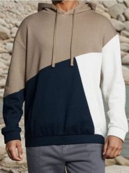 Bluza hoodie color-block - brązowy. Brązowe bluzy męskie Sinsay, l, bez wzorów, bez kaptura. Za 59.99 zł.