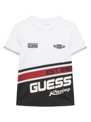 Guess T-Shirt N6RI06 K8HM4 Biały Regular Fit. Białe t-shirty dla chłopców Guess, z aplikacjami, z bawełny, bez ramiączek. Za 99.99 zł.