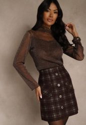 Brązowa Spódnica z Wiskozą z Metalicznymi Przeszyciami i Ozdobnymi Guzikami Sewzela. Brązowe spódnice damskie Renee, m, bez wzorów, z wiskozy, eleganckie, mini. Za 99.99 zł.