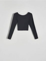 Bluzka o dopasowanym kroju - czarny. Czarne bluzki damskie Reserved, l, bez wzorów, z dzianiny, bez kołnierzyka, bez ramiączek. W wyprzedaży za 39.99 zł.