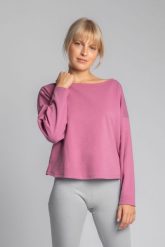 Luźna Bluzka z Dzianiny Prążkowanej - Wrzosowa. Fioletowe bluzki damskie MOE, l, bez wzorów, z bawełny, bez kołnierzyka, bez ramiączek. Za 259.90 zł.