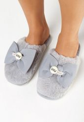 Szare Kapcie z Futerka z Szeroką Kokardką Mulleris. Szare kapcie damskie Born2be, bez wzorów. Za 29.99 zł.