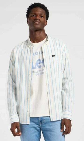 MESKA KOSZULA LEE BUTTON DOWN STREAM AURORA STRIP 112363686. Czerwone koszule męskie Lee, m, bez wzorów, bez kołnierzyka, bez ramiączek. Za 139.99 zł.