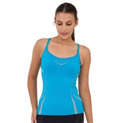 Bezrękawnik damski z topem Brubeck FITNESS. Niebieskie koszulki sportowe damskie Brubeck, bez wzorów, z elastanu, bez kołnierzyka, bez ramiączek, do biegania. W wyprzedaży za 59.49 zł.