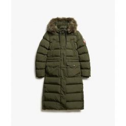 Damski płaszcz ze sztucznego futra Superdry Everest. Zielone płaszcze damskie Superdry., s, bez wzorów, z syntetyku, eleganckie, długie, bez kaptura. Za 978.25 zł.