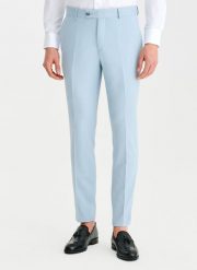 PAKO LORENTE - Błekitne spodnie ganiturowe. Niebieskie eleganckie spodnie męskie Pako Lorente, m, bez wzorów, z elastanu. Za 599.99 zł.