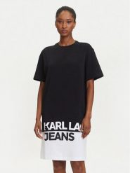 Karl Lagerfeld Jeans Sukienka codzienna A3W13005 Czarny Regular Fit. Czarne sukienki damskie Karl Lagerfeld Jeans, na co dzień, s, bez wzorów, z bawełny, bez kołnierzyka, bez ramiączek, proste. Za 329.99 zł.