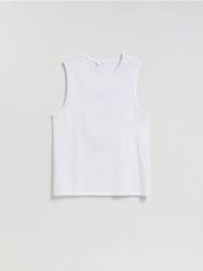 Tank top z bawełny merceryzowanej - biały. Białe t-shirty męskie Reserved, l, bez wzorów, z bawełny, bez kołnierzyka. Za 79.99 zł.