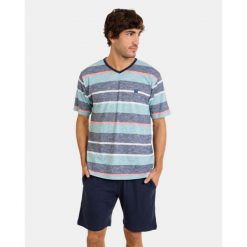 Piżama męska rozm. L P241309 Blue T04. Niebieskie piżamy męskie Massana Homewear, l, bez wzorów, bez ramiączek, krótkie. Za 229.00 zł.