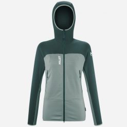 Bluza turystyczna damska Millet Fusion Grid Hoodie active fit Polartec PowerGrid. Zielone bluzy damskie Millet, m, bez wzorów, z tkaniny, z kapturem. Za 770.00 zł.