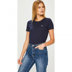 Lacoste - Top. Szare topy damskie Lacoste, z bawełny, z okrągłym kołnierzem, z krótkim rękawem. Za 229.90 zł.