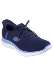 Buty sportowe Sneakersy damskie, Slip-Ins: Summits - New Daily. Niebieskie obuwie sportowe damskie Skechers, bez wzorów, z materiału, trekkingowe. Za 369.99 zł.