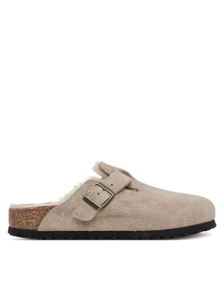 Birkenstock Klapki Boston Shearling 1028299 Beżowy. Brązowe klapki damskie Birkenstock, bez wzorów, ze skóry, bez obcasa. Za 649.99 zł.
