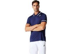 Koszulka sportowa męska Asics Court Polo Shirt. Niebieskie koszulki polo męskie Asics, m, bez wzorów, z materiału, klasyczne, bez ramiączek. Za 199.90 zł.