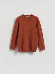 Sweter z wiskozą - miedziany. Brązowe swetry przez głowę męskie Reserved, l, bez wzorów, z dzianiny, bez kołnierzyka. Za 139.99 zł.