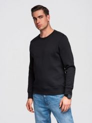 Bluza męska dresowa BASIC z okrągłym dekoltem OM-SSBN-0271 - - Rozmiar: L. Czarne bluzy męskie Ombre Clothing, l, z aplikacjami, z bawełny, bez kaptura. Za 169.99 zł.