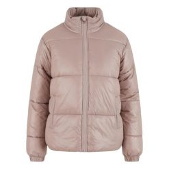 Kurtka puchowa krótka damska z recyklingu Urban Classics. Czerwone kurtki damskie Urban Classics, bez wzorów, z materiału, bez kaptura. Za 298.00 zł.