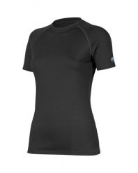 Damska koszulka merino ALEA. Czarne koszulki sportowe damskie LASTING, l, bez wzorów, z materiału, bez kołnierzyka, bez ramiączek, trekkingowe. Za 324.00 zł.