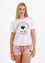 Koszulka bawełniana sportowa t-shirt dla dorosłych Heartie. Białe koszulki sportowe damskie PITBULL, m, z aplikacjami, z bawełny, bez kołnierzyka, bez ramiączek. Za 39.99 zł.