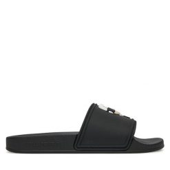 Klapki KARL LAGERFELD. Czarne klapki damskie KARL LAGERFELD, bez wzorów, bez obcasa. Za 279.99 zł.
