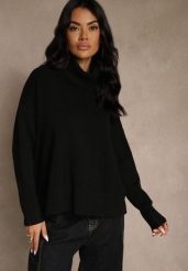 Czarny Casualowy Golf Tusara. Czarne swetry damskie Renee, s, bez wzorów, z jeansu, bez kołnierzyka, bez ramiączek, bez kaptura. Za 79.99 zł.